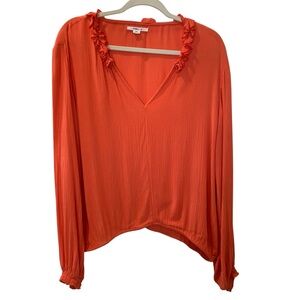 O’NEILL Women’s Long-sleeve Coral Orange Ruffle V-Neck Blouse Top XXL